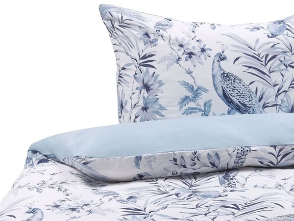 Sengetøj Hvid og Blå Satin Bomuld 155 x 220 cm Solid Mønster Dynebetræk Pudebetræk Moderne