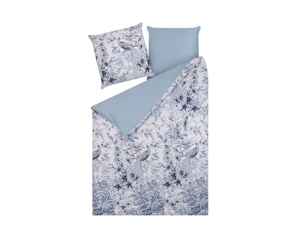 Sengetøj Hvid og Blå Satin Bomuld 135 x 200 cm Solid Mønster Dynebetræk Pudebetræk Moderne