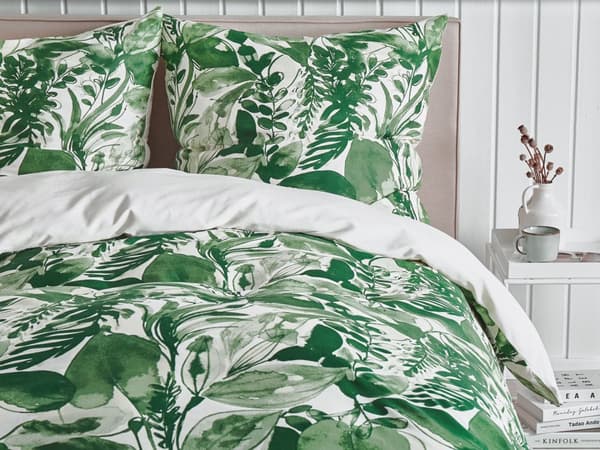 Sengetøj 155x220 cm Hvid/Grøn Satin Bomuld Solid Mønster Moderne Stil