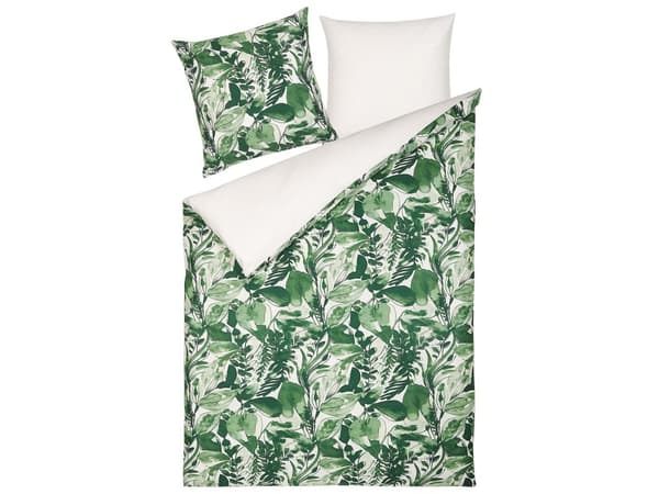 Sengetøj 155x220 cm Hvid/Grøn Satin Bomuld Solid Mønster Moderne Stil