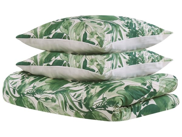Sengetøj 155x220 cm Hvid/Grøn Satin Bomuld Solid Mønster Moderne Stil