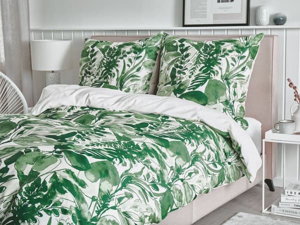 Sengetøj 155x220 cm Hvid/Grøn Satin Bomuld Solid Mønster Moderne Stil