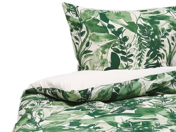 Sengetøj 155x220 cm Hvid/Grøn Satin Bomuld Solid Mønster Moderne Stil