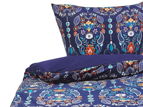 Sengetøj 155x220 cm Mørkeblå Satin Bomuld Solid Mønster Dynebetræk Pudebetræk Moderne Stil
