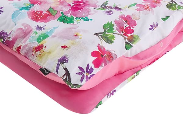 Sengetøj Hvid Lyserød Satin Bomuld Sæt 155 x 220 cm Sengelinned med Blomster Mønster Dyne og Pudebetræk Tilbehør Moderne til Pigeværelse