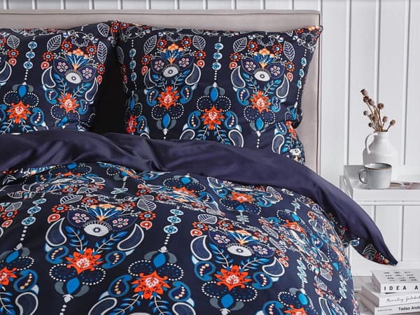 Sengetøj 135x200 cm Blå Satin Bomuld Solid Mønster Dynebetræk Pudebetræk Moderne Stil