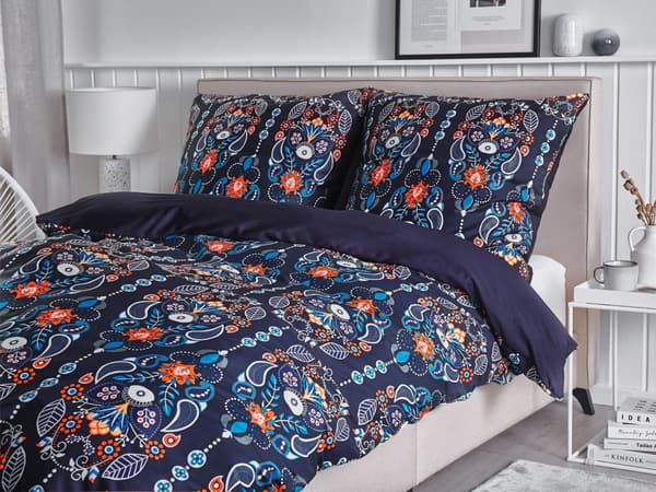 Sengetøj 135x200 cm Blå Satin Bomuld Solid Mønster Dynebetræk Pudebetræk Moderne Stil