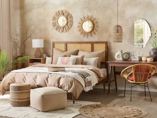 Sängkläder Beige Satin Bomull 220 x 240 cm Solid Mönster Påslakan Örngott Modernt