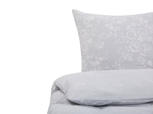 Sengetøj Grå Hvid Bomuld Satin 155 x 200 cm Dekorativ Blomstret Dynebetræk Pudebetræk Moderne Sengelinned til Soveværelse Kvalitet Sengesæt