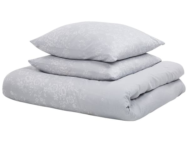 Sengetøj Grå Hvid Bomuld Satin 155 x 200 cm Dekorativ Blomstret Dynebetræk Pudebetræk Moderne Sengelinned til Soveværelse Kvalitet Sengesæt