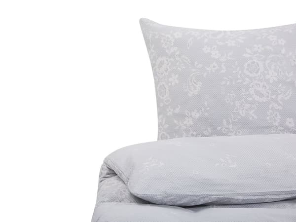 Sengetøj Grå Hvid Bomuld Satin 220 x 240 cm Dekorativ Blomstret Dynebetræk Pudebetræk Moderne Sengelinned til Soveværelse Kvalitet Sengesæt