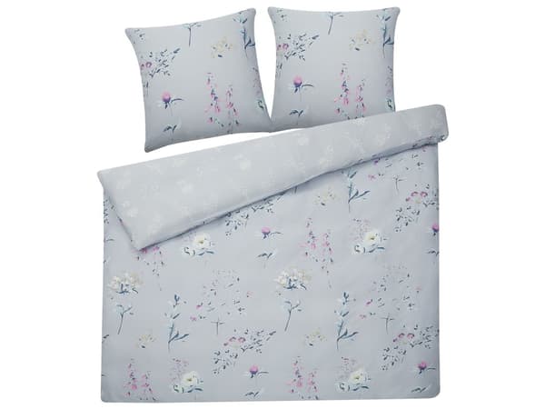 Påslakanset Ljusblå Bomull Satin 200 x 220 cm Blommotiv Andningsbart Dubbelsidig Mjuk