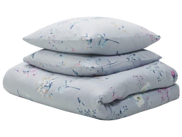 Påslakanset Ljusblå Bomull Satin 200 x 220 cm Blommotiv Andningsbart Dubbelsidig Mjuk