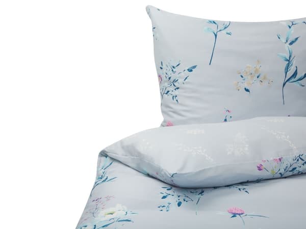 Påslakanset Ljusblå Bomull Satin 200 x 220 cm Blommotiv Andningsbart Dubbelsidig Mjuk