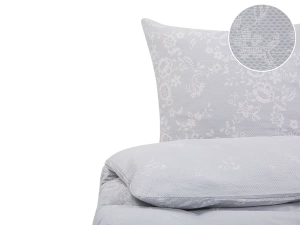 Sängkläder Grå och Vit Bomull 240 x 220 cm Blommönster Påslakan och örngott Klassiskt Elegant sovrum