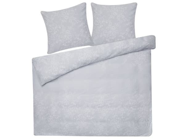 Sängkläder Grå och Vit Bomull 200 x 220 cm Blommönster Påslakan och örngott Klassiskt Elegant sovrum