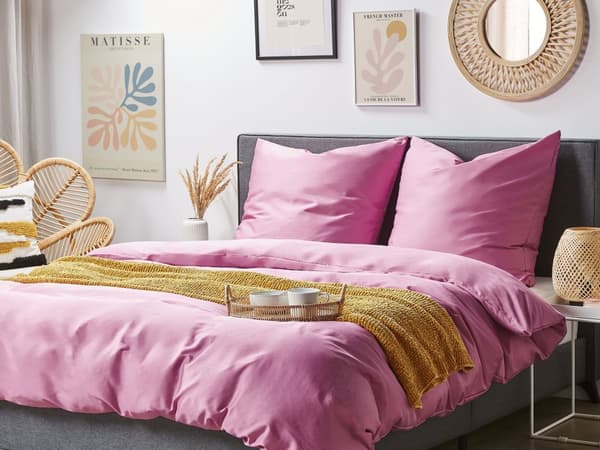 Sängkläder Rosa Bomull 200 x 220 cm Solid Mönster Påslakan Örngott Modernt Elegant Sovrum