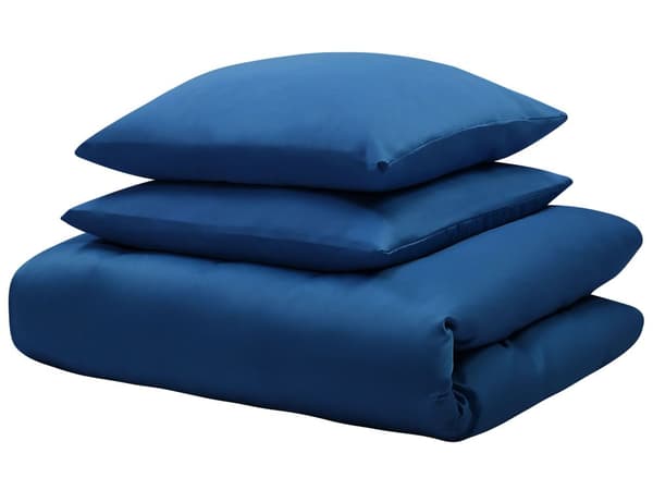 Sengetøj 155 x 220 cm Mørkeblå Satin Bomuld Solid mønster Dynebetræk Pudebetræk Moderne