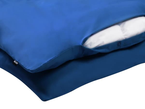 Sengetøj 155 x 220 cm Mørkeblå Satin Bomuld Solid mønster Dynebetræk Pudebetræk Moderne