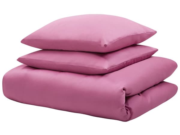 Sengetøj 155 x 220 cm Lyserød Satin Bomuld Solid mønster Dynebetræk Pudebetræk Moderne