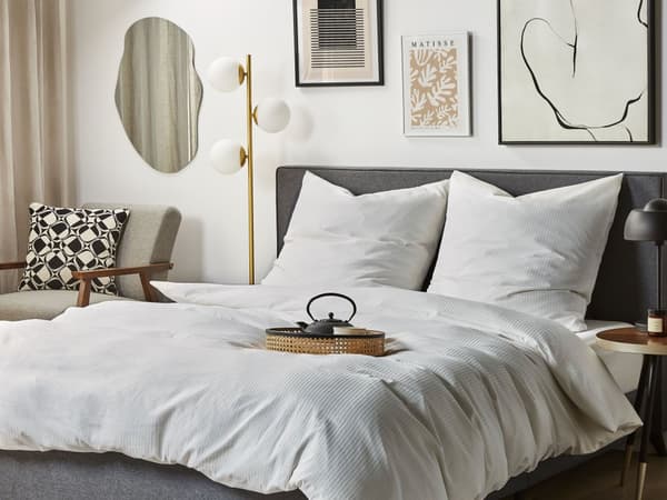 Sengetøj Hvid Satin Bomuld 155 x 220 cm Solid mønster Dynebetræk Pudebetræk Moderne Stil