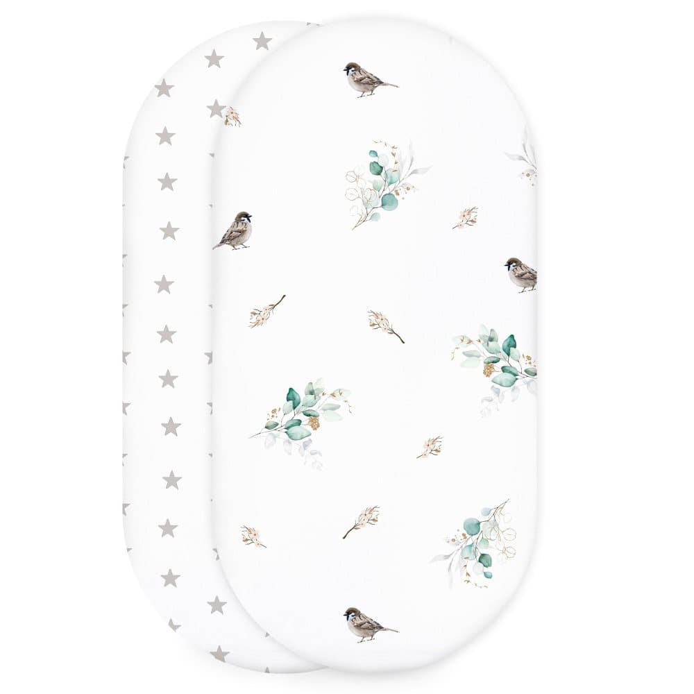 Prydnadslakan för sängöverdrag 40x80 cm - babysäng lakan bomull underlakan ovalt set: sparvar + grå stjärnor på vitt