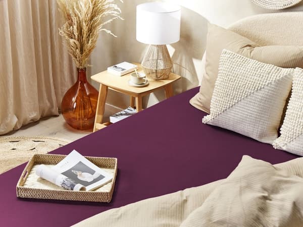 Påslakan Vinröd Bomull 180 x 200 cm Elastisk Kant Helfärgad Klassisk Stil för Sovrum