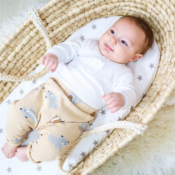 Kiinnitetty lakana lastenvaunujen sänky sivusänky 38x80 cm - lakana vaunujen patjanpäällinen puuvilla patjasuoja harmaat tähdet valkoisella