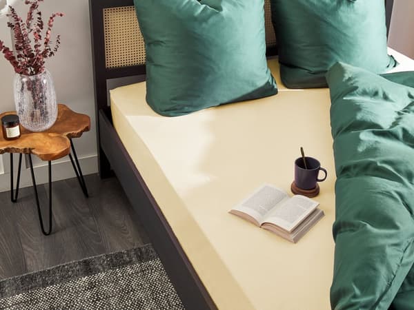 Lagen Beige Bomuld 200 x 200 Blød Stræklagen til Seng Madras Bomuldslagen Tilbehør Soveværelse Jerseylagen med Elastisk Kant Farvetlagen