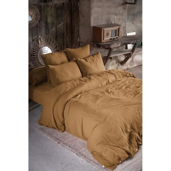 5-delat lakanset 1 platt lakan 270 x 300 + 1 påslakan 180 x 200 + 2 örngott 60 x 60 + 1 Gaïa Camel kuddfodral