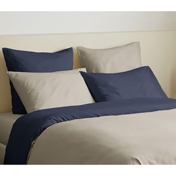 Komplett paket 6 stycken Linne/marinblå vändbart påslakan för säng 140 x 190 cm