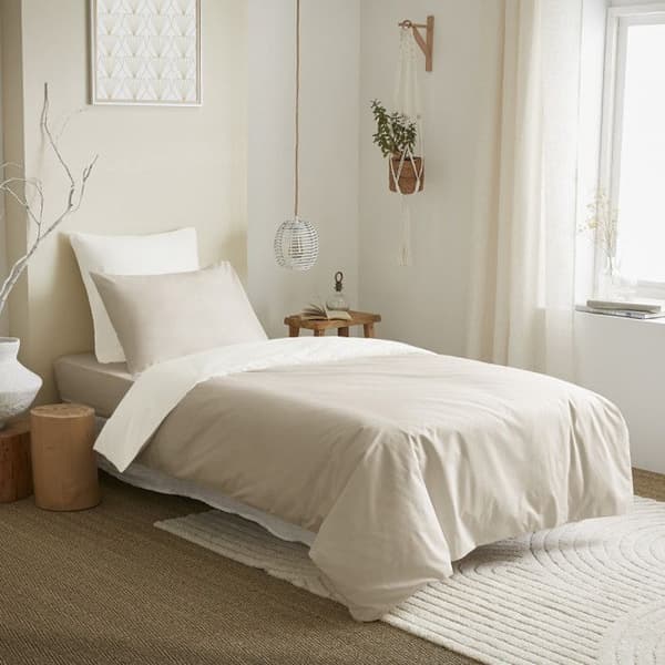 Komplett paket 4 st Linne/Vit vändbart påslakan för säng 90 x 190 cm