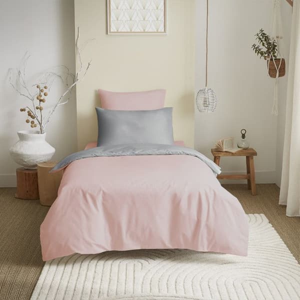 Komplett förpackning 4 st Rosa/Grå vändbart påslakan för säng 90 x 190 cm