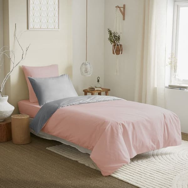 Komplett förpackning 4 st Rosa/Grå vändbart påslakan för säng 90 x 190 cm