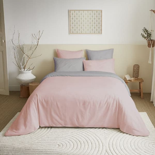 Komplett paket 6 st Rosa/Grå vändbart påslakan för säng 140 x 190 cm