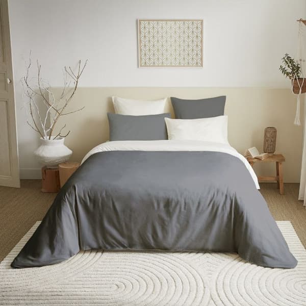 Komplett paket 6 st Antracit/Vit vändbart påslakan för säng 140 x 190 cm