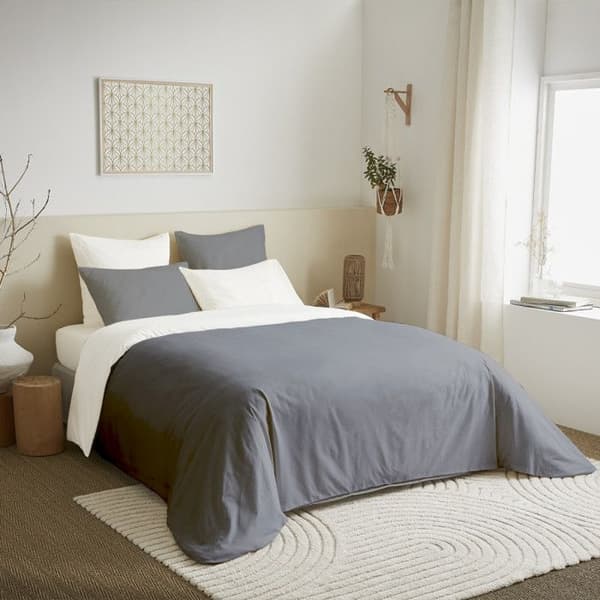 Komplett paket 6 st Antracit/Vit vändbart påslakan för säng 140 x 190 cm