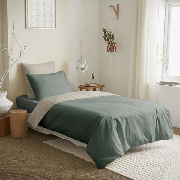 Komplett förpackning 4 stycken Eucalyptus/Linne vändbart påslakan för säng 90 x 190 cm