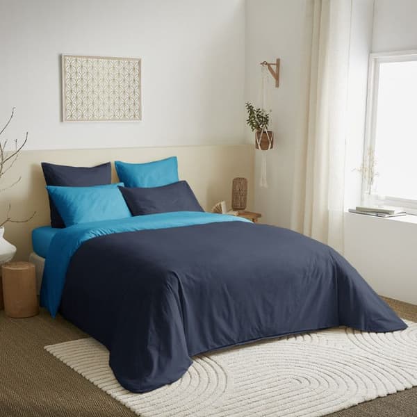 Komplett förpackning 6 delar Marinblå/Turkos vändbart påslakan för säng 140 x 190 cm