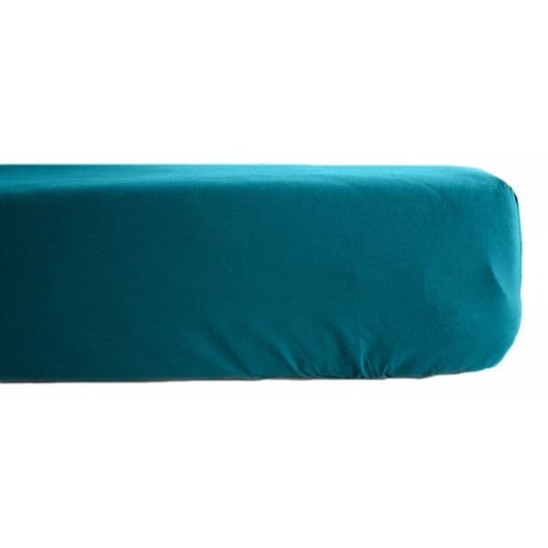 Prydnadslakan i ren bomull percal 80 trådar/cm² Sydvind - Påfågel - 90 x 190 cm 35 cm mössa