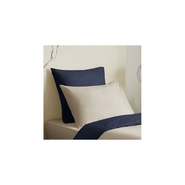 Komplett paket 4 stycken Linne/marinblå vändbart påslakan för säng 90 x 190 cm