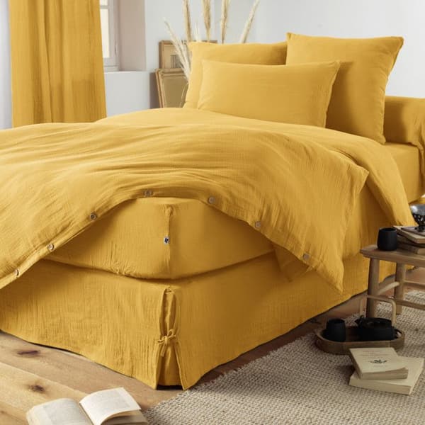 "Gaïa" plattlakan alla storlekar "Cotton Gauze" - Gaïa Safran - 270 x 300 cm för king size-säng