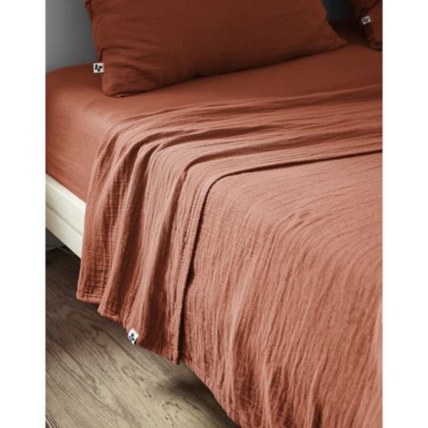 "Gaïa" plattlakan alla storlekar "Cotton Gauze" - Gaïa Terracotta - 240 x 300 cm för dubbelsäng