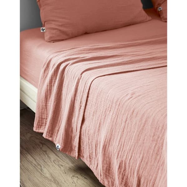 "Gaïa" plattlakan alla storlekar "Cotton Gauze" - Gaïa Peach Pink - 240 x 300 cm för dubbelsäng