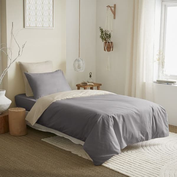 Komplett förpackning 4 stycken Taupe/linne vändbart påslakan för säng 90 x 190 cm