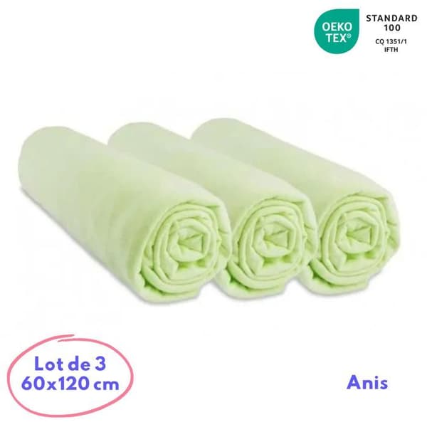 Set med 3 st bomullsjersey påslakan 60x120 Anis - EASY DORT - Påslakan - Grön - Blandat