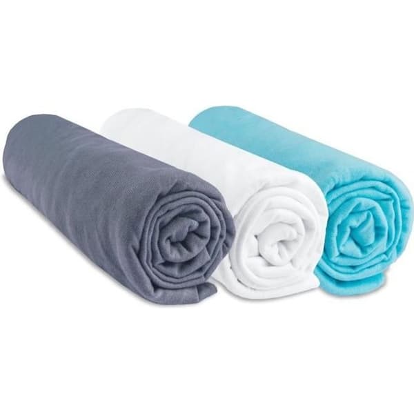 Babylakan 70x160 cm i Jersey bomull - Set om 3 - Grå Vit Turkos - Easy Dort - Oeko-Tex