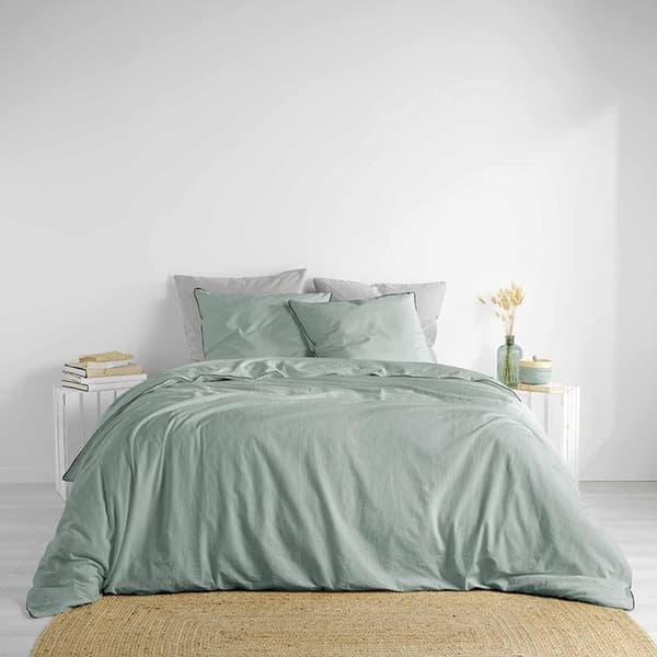 Linette Sauge tvättad bomullsbäddset 240x220 cm - Vattengrön - Douceur D'intérieur