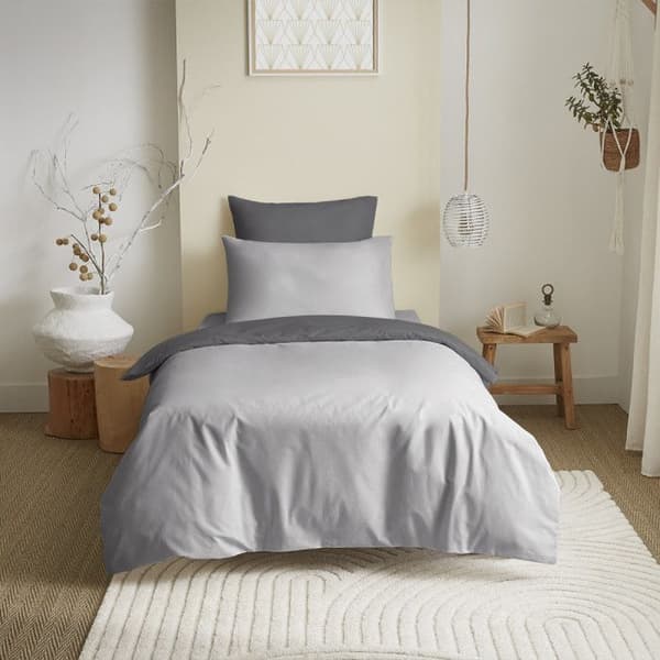 Komplett paket 4 stycken Grå/Antracit vändbart påslakan för säng 90 x 190 cm