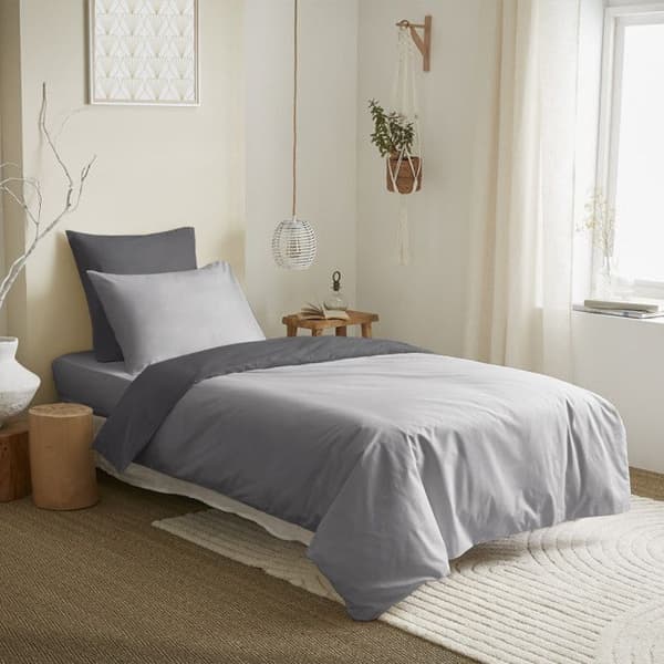 Komplett paket 4 stycken Grå/Antracit vändbart påslakan för säng 90 x 190 cm
